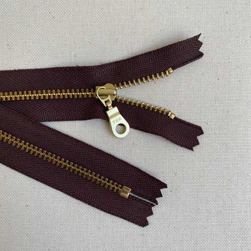YKK No. 3 Gold Brass Metal Zip with NATULON® Recycled Tape - Closed End - BROWN