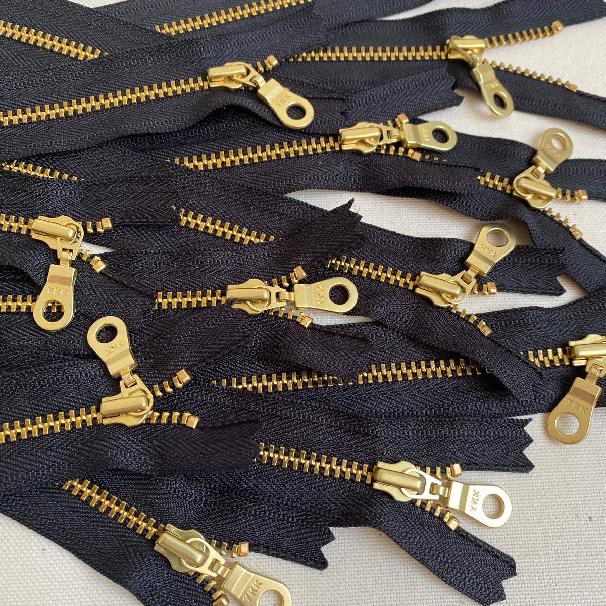 **MULTIPACK** YKK No. 3 Gold Brass Metal Zip with NATULON® Recycled Tape - Closed End - BLACK