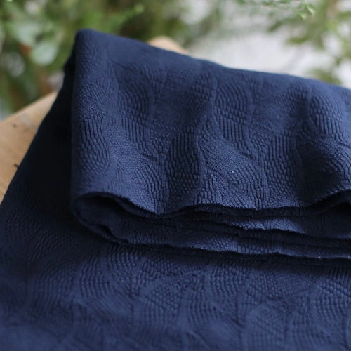 Organic Leaf Jacquard - Indigo Night - 0.5 metre