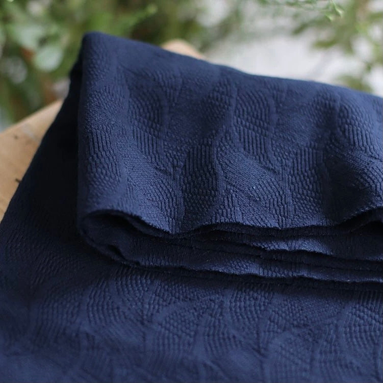 Organic Leaf Jacquard - Indigo Night - 0.5 metre