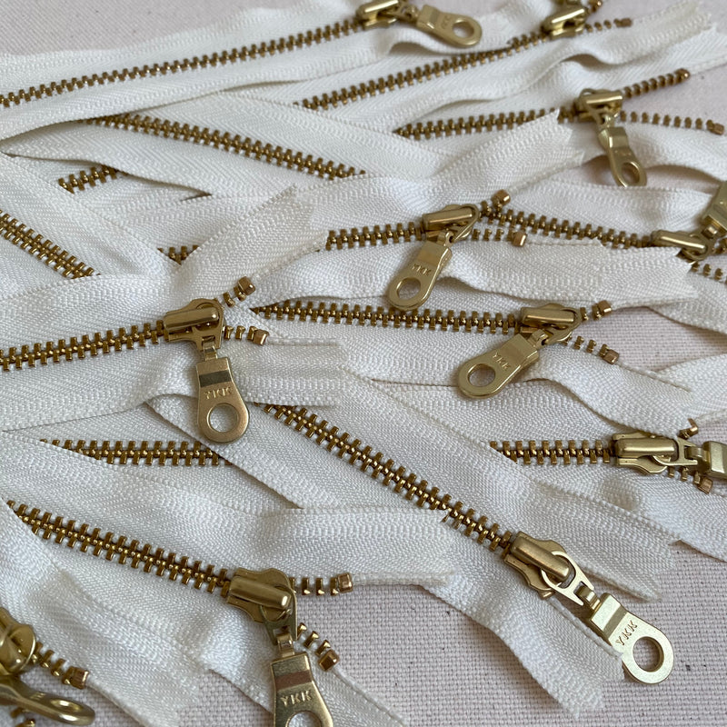 YKK No. 5 Gold Brass Metal Zip with NATULON® Recycled Tape - Closed End - VANILLA