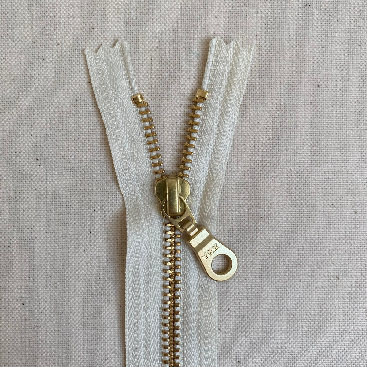 YKK No. 5 Gold Brass Metal Zip with NATULON® Recycled Tape - Closed End - VANILLA
