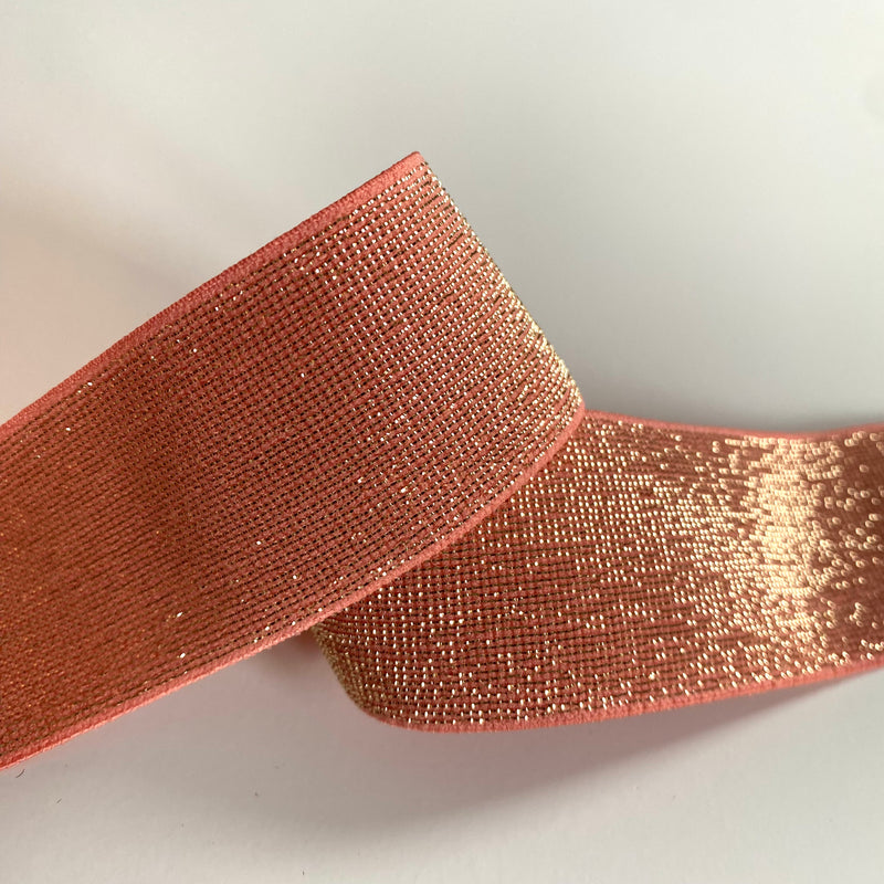 35mm Golden Lurex Elastic Band - Peach Melba