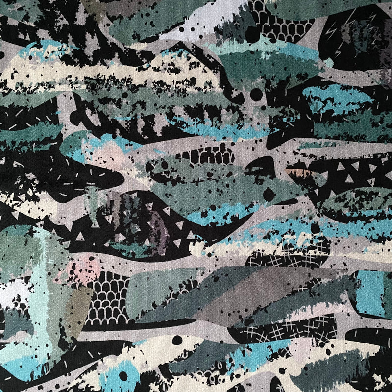 Organic French Terry Knit Fabric - Blue Camouflage - Priced per 0.5 metre