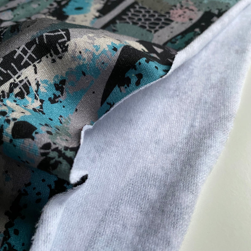 Organic French Terry Knit Fabric - Blue Camouflage - Priced per 0.5 metre