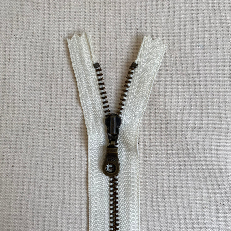 **MULTIPACK** YKK No. 3 Antique Brass Metal Zip with NATULON® Recycled Tape - Closed End - VANILLA