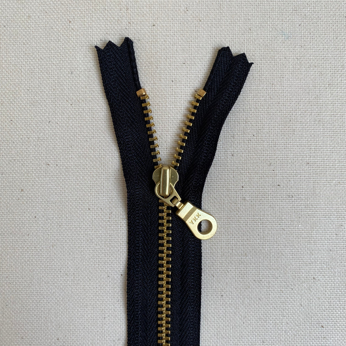 YKK No. 3 Gold Brass Metal Zip with NATULON® Recycled Tape - Closed End - BLACK