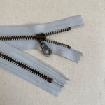 **MULTIPACK** YKK No. 5 Antique Brass Metal Zip with NATULON® Recycled Tape - Closed End - MOONSHINE GREY