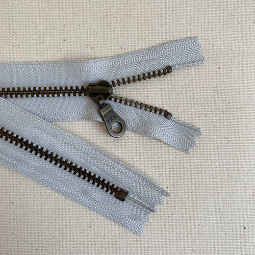 **MULTIPACK** YKK No. 5 Antique Brass Metal Zip with NATULON® Recycled Tape - Closed End - MOONSHINE GREY