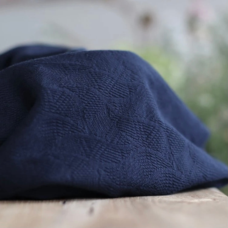 Organic Leaf Jacquard - Indigo Night - Priced per 0.5 metre