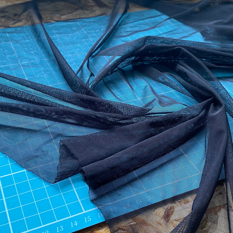 Recycled Stretch Mesh / Powernet with ROICA™ EF - Black - 0.5 metre