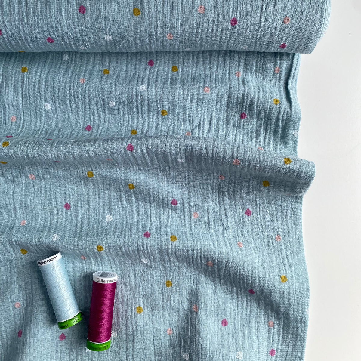 Dotty Double Gauze Fabric - Mint - Priced per 0.5 metre
