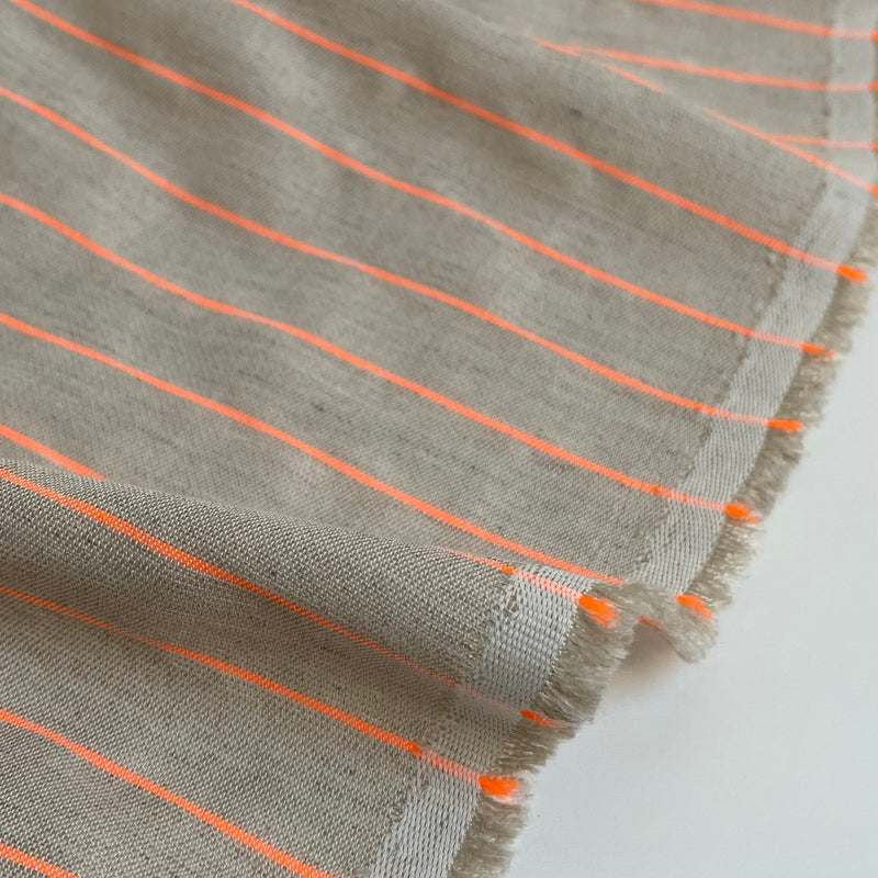 Cotton/Linen/Viscose Mix Fabric - Neon Stripes - Sand - 0.5 metre