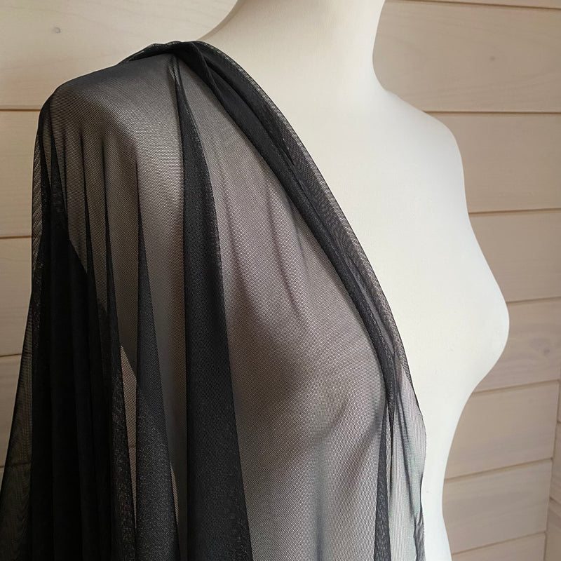 Recycled Stretch Mesh / Powernet with ROICA™ EF - Black - 0.5 metre