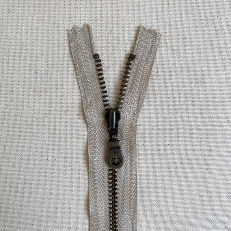 YKK No. 3 Antique Brass Metal Zip with NATULON® Recycled Tape - Closed End - NATURAL BEIGE
