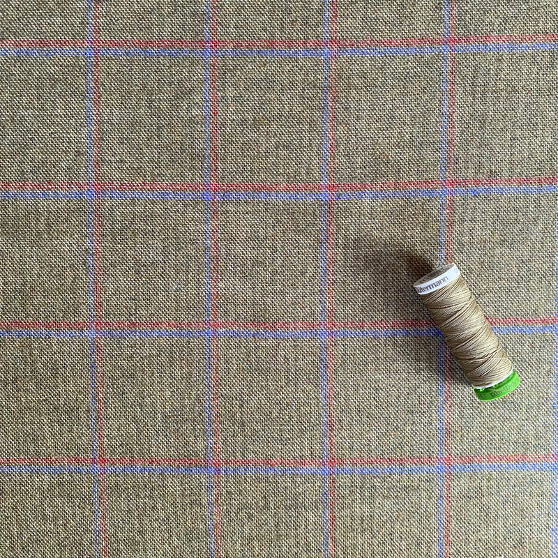 Wool Blend Ex-Designer Fabric - Windowpane Check - Green - Priced per 0.5 metre