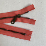 **MULTIPACK** YKK No. 3 Antique Brass Metal Zip with NATULON® Recycled Tape - Closed End - CORAL