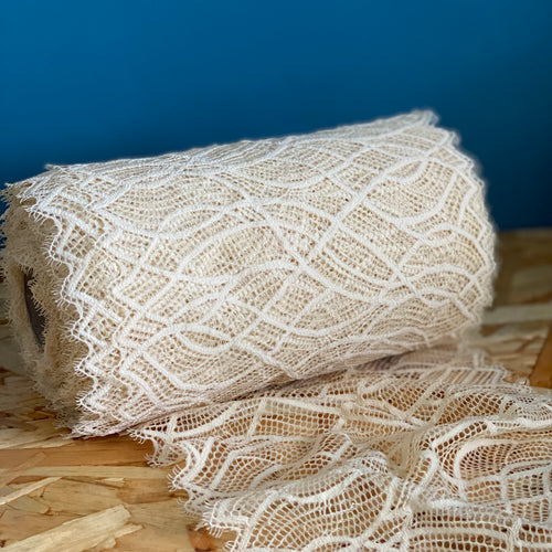 Recycled Stretch Lace with ROICA™ EF - Abstract Design, Lemon Sorbet - 19cm wide
