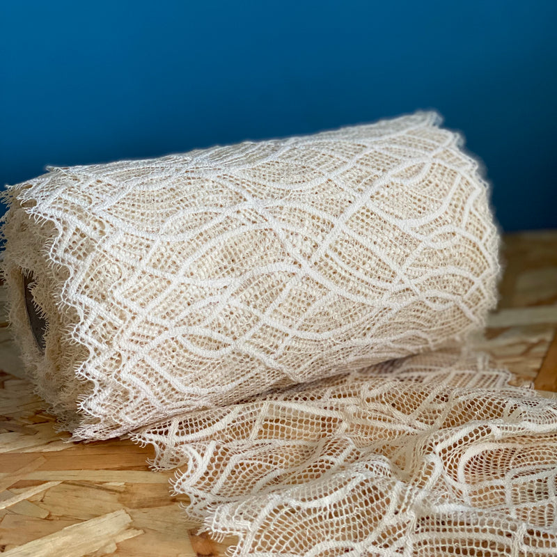 Recycled Stretch Lace with ROICA™ EF - Abstract Design, Lemon Sorbet - 19cm wide