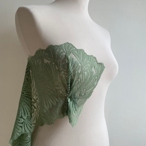 Stretch Lace with ROICA™ EF - Floral Design, Seaspray Green - 19.5cm wide