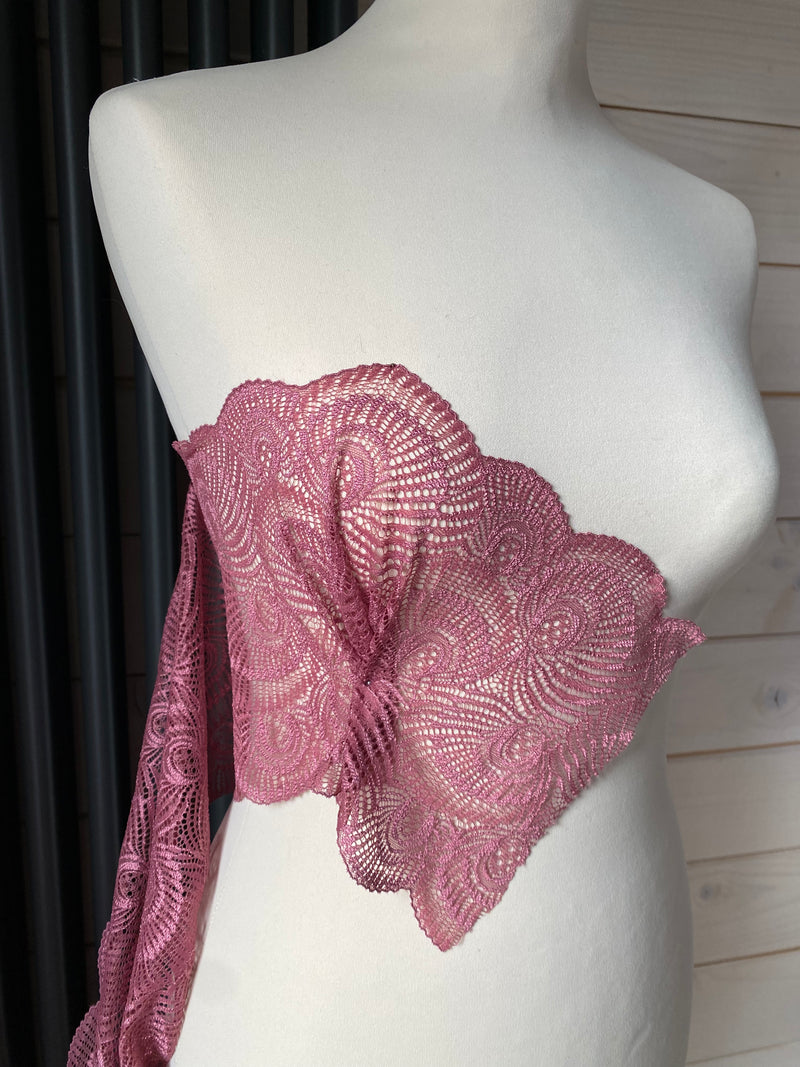 Stretch Lace with ROICA™ EF - Art Deco, Dusky Rose - 18cm wide