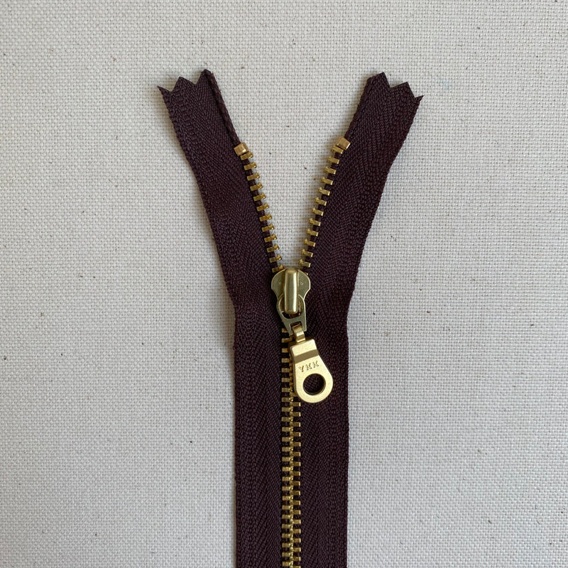 **MULTIPACK** YKK No. 5 Gold Brass Metal Zip with NATULON® Recycled Tape - Closed End - BROWN