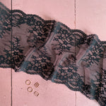 Stretch Lace with ROICA™ EF - Soft Floral, Black - 18cm wide