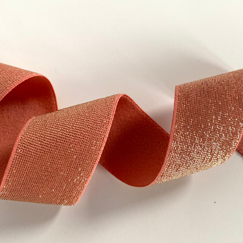 35mm Golden Lurex Elastic Band - Peach Melba