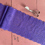 Recycled Stretch Lace with ROICA™ EF - Floral Design, Purple - 18cm wide