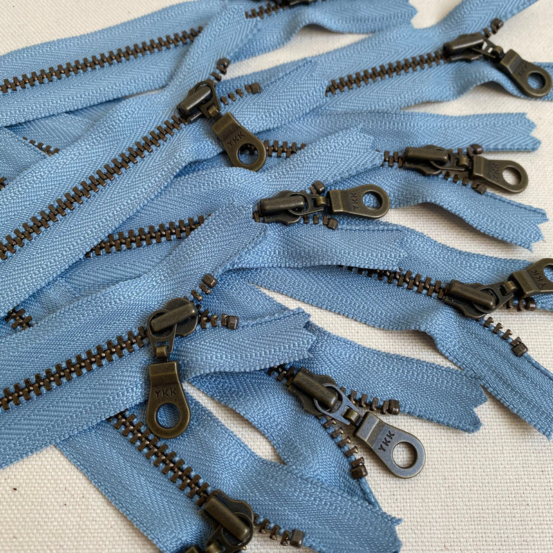 YKK No. 5 Antique Brass Metal Zip with NATULON® Recycled Tape - Closed End - BLUE HERON