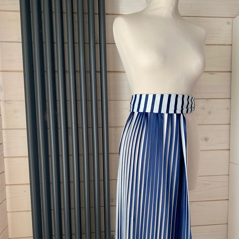 Pleated Ex-Designer Deadstock Fabric - White/Blue - 0.5 metre