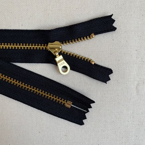 **MULTIPACK** YKK No. 5 Gold Brass Metal Zip with NATULON® Recycled Tape - Closed End - BLACK