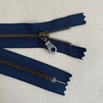 **MULTIPACK** YKK No. 3 Antique Brass Metal Zip with NATULON® Recycled Tape - Closed End - ATLANTIC BLUE