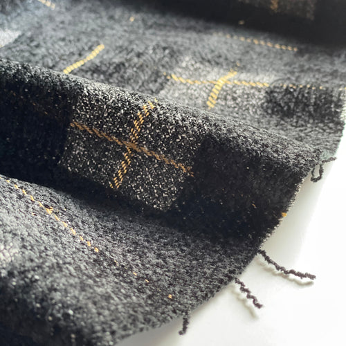 Chenille Textured Deadstock Fabric - Black, Plaid - Priced per 0.5 metre