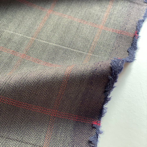 Windowpane Wool Stretch Suiting Ex-Designer Fabric - Priced per 0.5 metre