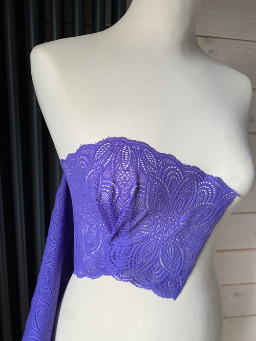 Recycled Stretch Lace with ROICA™ EF - Floral Design, Purple - 18cm wide