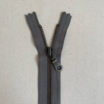 **MULTIPACK** YKK No. 3 Antique Brass Metal Zip with NATULON® Recycled Tape - Closed End - SMOKEY GREY