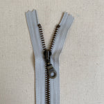 **MULTIPACK** YKK No. 5 Antique Brass Metal Zip with NATULON® Recycled Tape - Closed End - MOONSHINE GREY