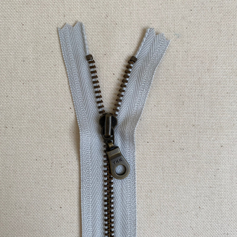 **MULTIPACK** YKK No. 5 Antique Brass Metal Zip with NATULON® Recycled Tape - Closed End - MOONSHINE GREY