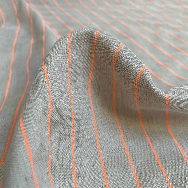 Cotton/Linen/Viscose Mix Fabric - Neon Stripes - Sand - 0.5 metre