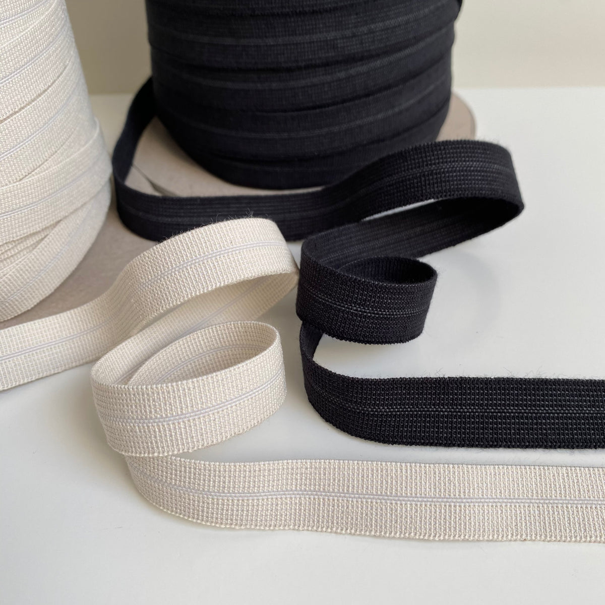 Organic Fold Over Elastic - 15mm - Available in Ecru and Black