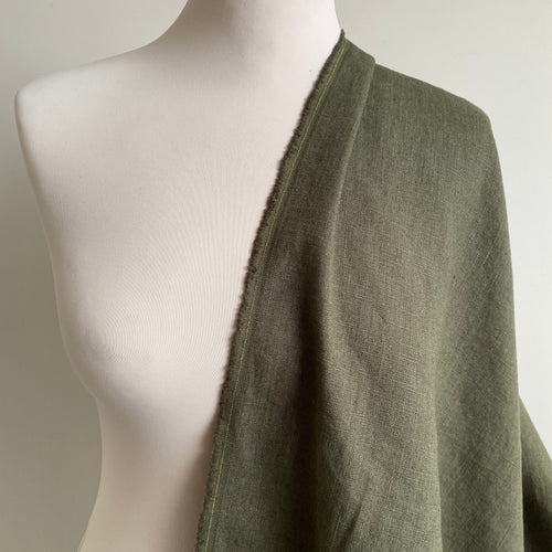 Enzyme Washed Linen - Olive Green - 0.5 metre