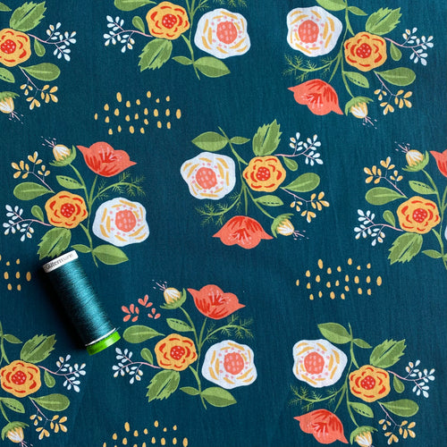 Organic Cotton Poplin by Monaluna - Bouquet Teal - 0.5 metre