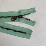 **MULTIPACK** YKK No. 3 Antique Brass Metal Zip with NATULON® Recycled Tape - Closed End - PEPPERMINT GREEN