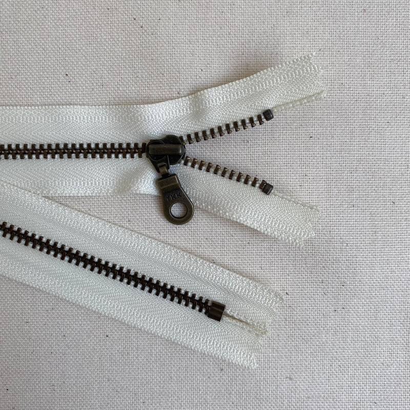 **MULTIPACK** YKK No. 3 Antique Brass Metal Zip with NATULON® Recycled Tape - Closed End - VANILLA