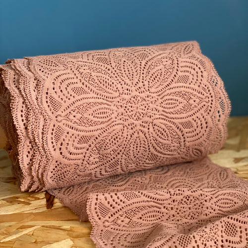 Recycled Stretch Lace with ROICA™ EF - Floral Design, Clay - 18cm wide
