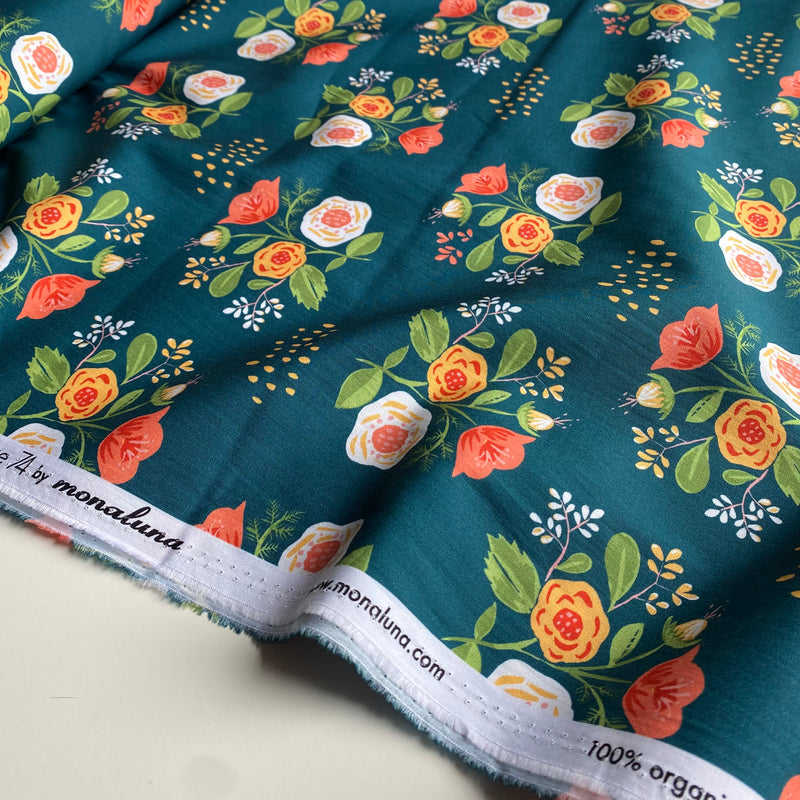Organic Cotton Poplin by Monaluna - Bouquet Teal - 0.5 metre