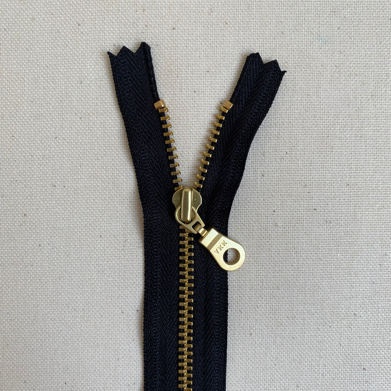 **MULTIPACK** YKK No. 5 Gold Brass Metal Zip with NATULON® Recycled Tape - Closed End - BLACK