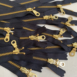 YKK No. 3 Gold Brass Metal Zip with NATULON® Recycled Tape - Closed End - BLACK