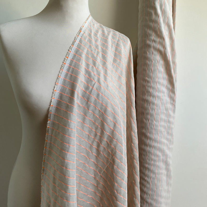 Cotton/Linen/Viscose Mix Fabric - Neon Stripes - Sand - 0.5 metre